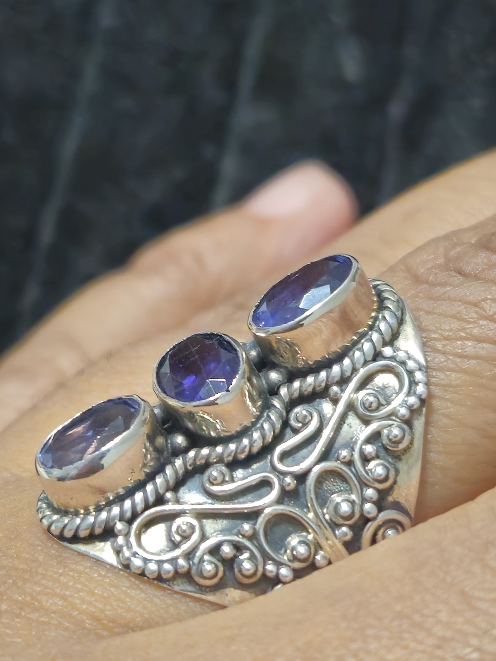 925S Triple Amethyst Statement Ring
